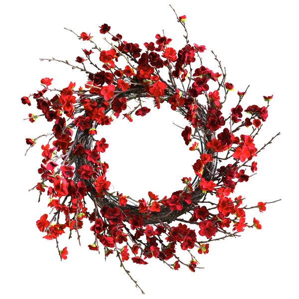 Nearly Natural 24 Inch Plum Blossom Artificial Flower Wreath Decor