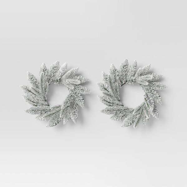 2-Pack Mini Flocked Christmas Wreaths Small Snowy Holiday Decor Set