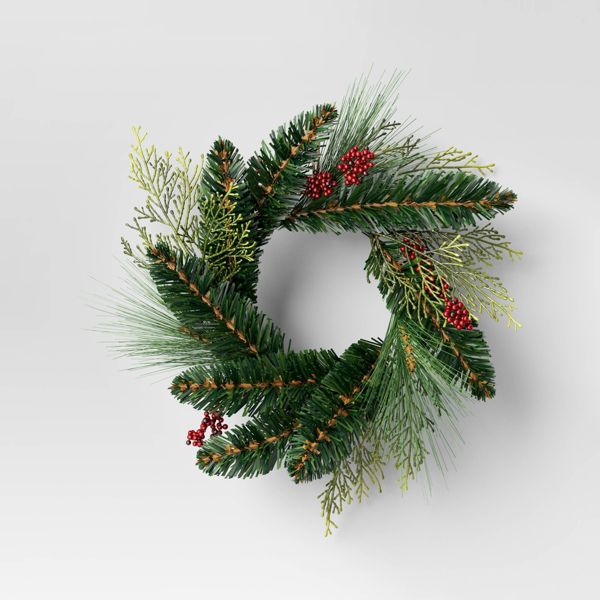 2-Pack Mini Christmas Wreaths with Red Berries Holiday Decorative Accent Set