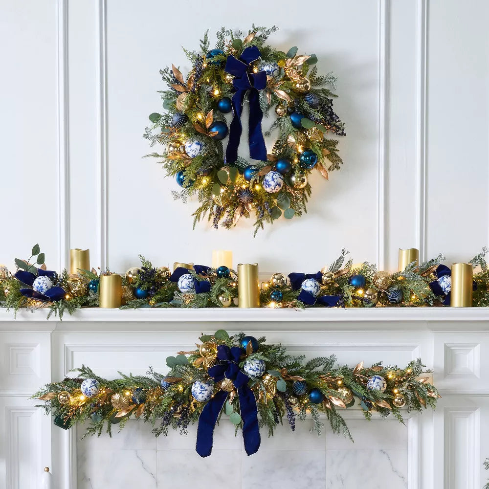 36-Inch Pre-Lit Midnight Blue Swag – Holiday Décor Accent