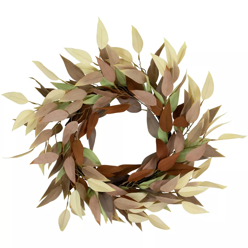 Northlight 22-Inch Autumn Harvest Fall Foliage Leaf Wreath – Neutral Colors, Unlit