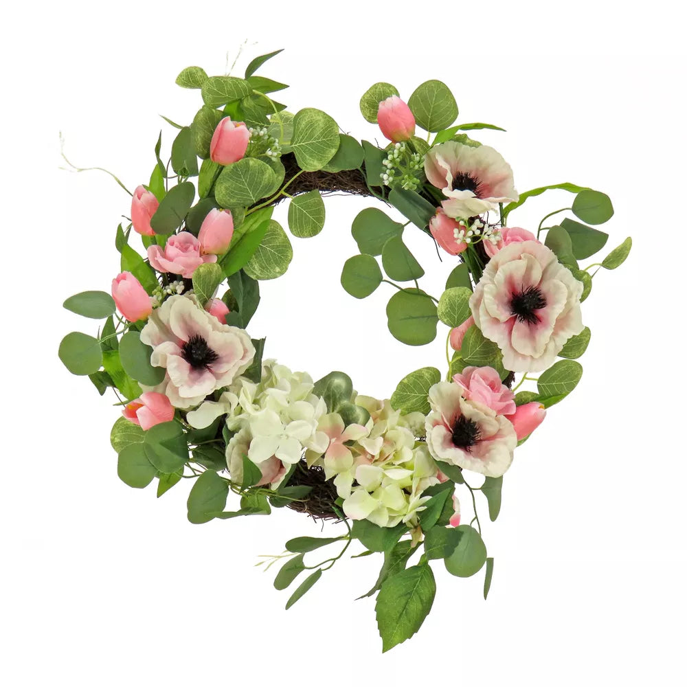 Spring Floral Wreath 22 Inch Hydrangea Tulip Eucalyptus