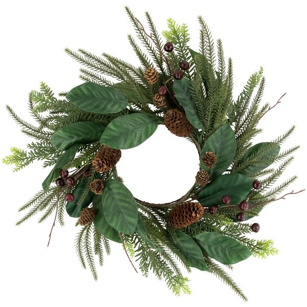 Mixed Foliage Berries 20 Inch Artificial Christmas Holiday Wreath