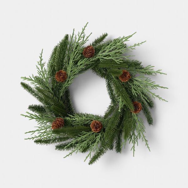 Mini Mixed Green Christmas Wreath Compact Holiday Decor Accent