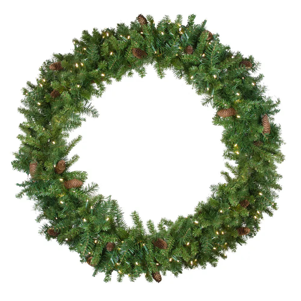 Pre-Lit Red Pine Artificial Christmas Wreath with Warm White LED Lights – 48-Inch Holiday Decoration
