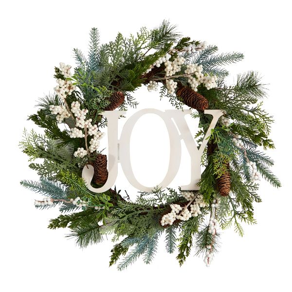 24" Artificial Christmas Joy Wreath with Berries & Pinecones