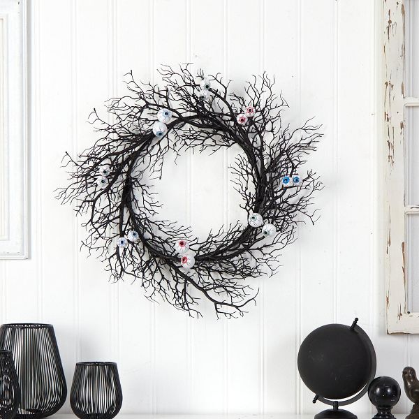 30" Halloween Eyeball Twig Wreath – Spooky Fall Decor