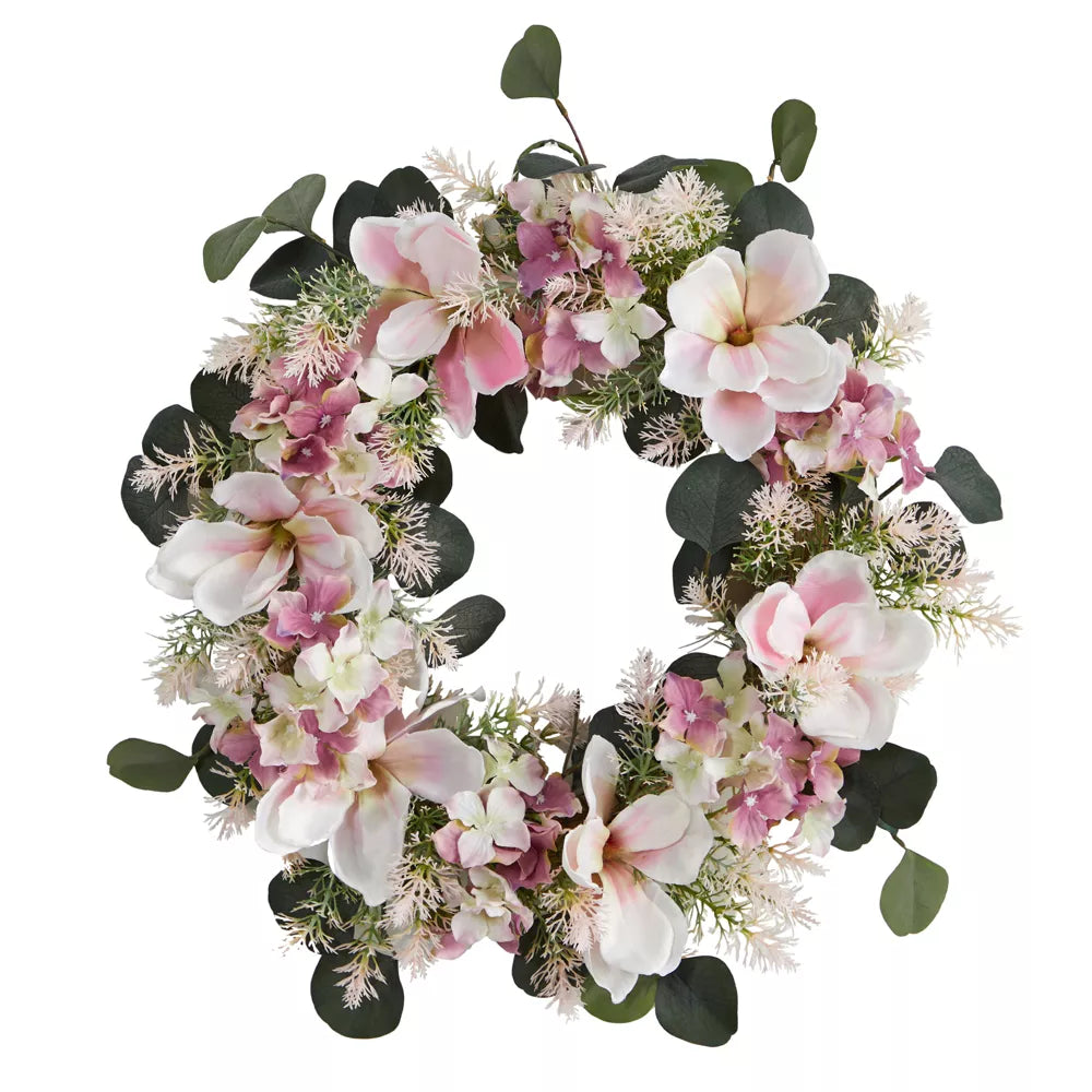 20 Inch Hydrangea and Magnolia Artificial Wreath – Nearly Natural