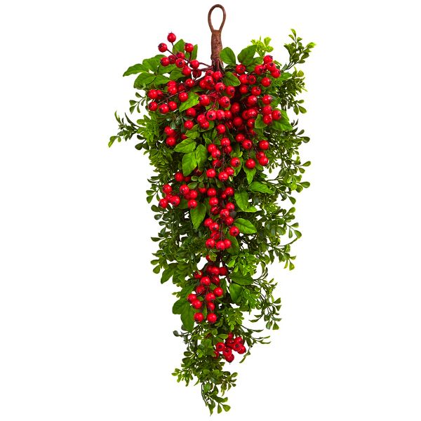 26" Berry Boxwood Teardrop Artificial Wreath for Home Decoration