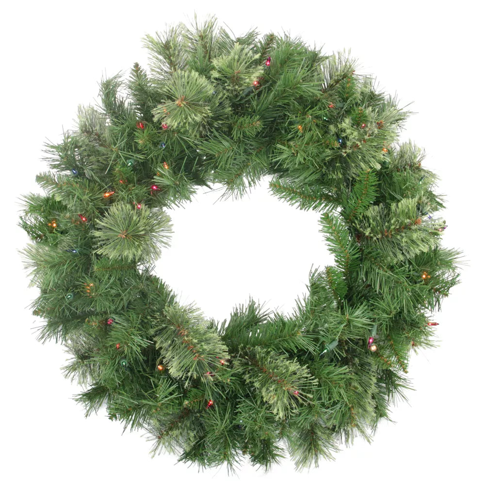 24 Inch Pre-Lit Mixed Cashmere Pine Artificial Christmas Wreath with Multi-Color Lights