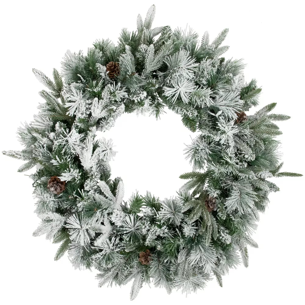 30-Inch Real Touch Flocked Rosemary Emerald Angel Pine Artificial Christmas Wreath – Unlit