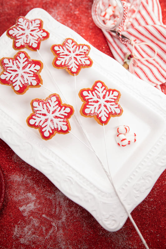 26" Iced Red and White Snowflake Christmas Spray Glittered Holiday Floral Pick