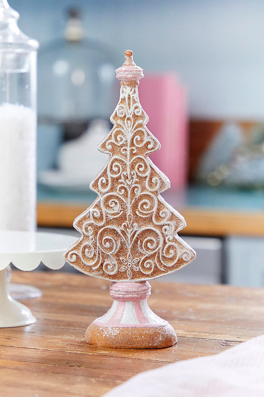 11” Resin Icing Gingerbread Tree Festive Holiday Tabletop Decoration
