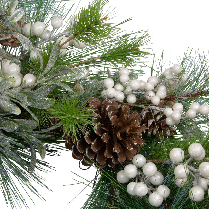 Glittered White Berry and Pinecone Artificial Christmas Wreath 30-Inch Unlit