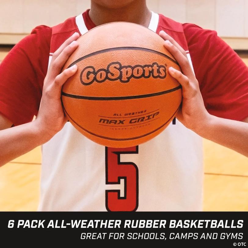 GoSports Indoor / Outdoor Rubber Basketballs - Six Pack of Size 7 Balls with Pump & Carrying Bag