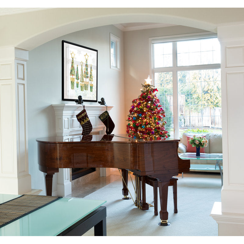 Golden Christams Trees - Matted and Framed Under Acrylic Glass, Large Living Room Wall Art