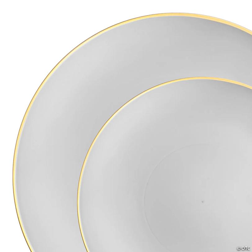 Gray with Gold Organic Round Disposable Plastic Dinnerware Value Set - 20 Dinner Plates + 20 Salad Plates | USA Decoration®
