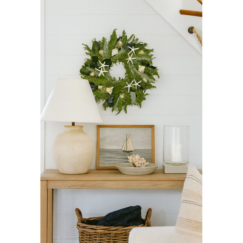 Artificial Pine Christmas Wreath hanging on a front door