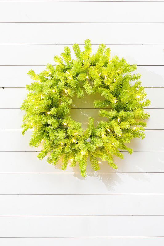 30" Lime Green Wreath with LED Lights Holiday Decoration