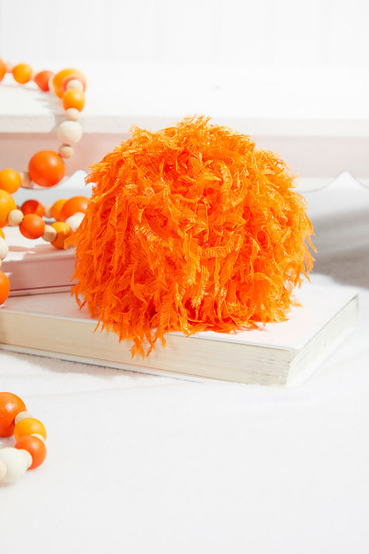 4 Furry Orange Fabric Ball Ornament Cozy Halloween & Fall Decoration