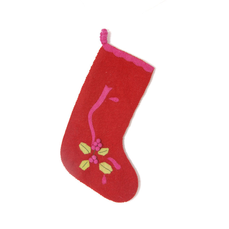 Hand Felted Wool Christmas Stocking - Holly Berry
