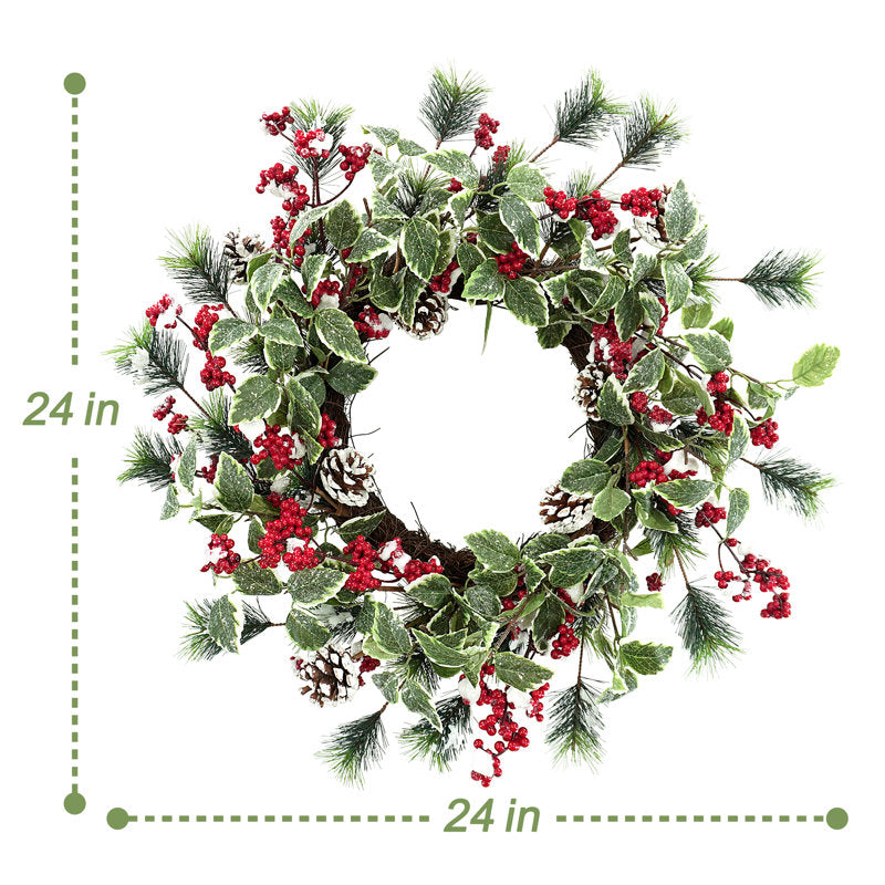 24" Pre-Lit Artificial Spruce Christmas Wreath hanging on a front door