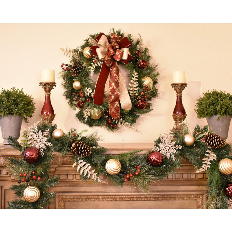 24" Flocked Artificial Fir Christmas Wreath as a festive door display