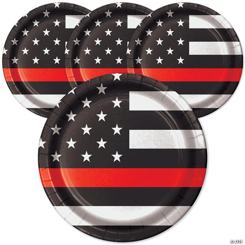 Havercamp Firefighter/Emt-Thin Red Line 7" Plates (24 Pack)! 24 Round Dessert Plates In The Official Thin Red Line Flag Pattern.