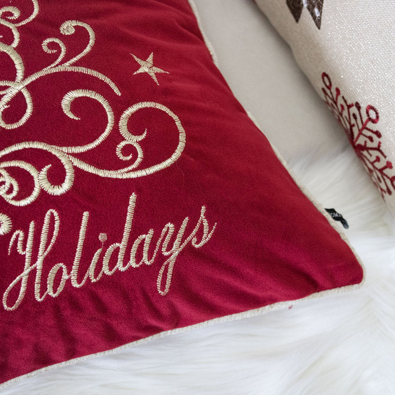 Holiday Embroidered Velvet Throw Pillow