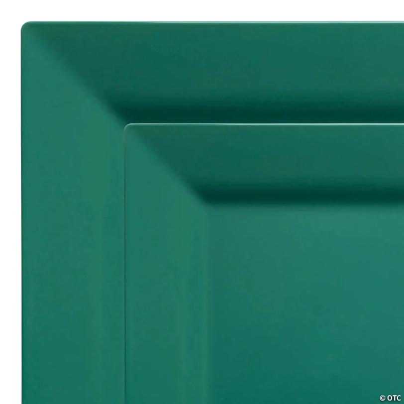 Hunter Green Square Plastic Plates Dinnerware Value Set - 20 Dinner Plates + 20 Salad Plates | USA Decoration®