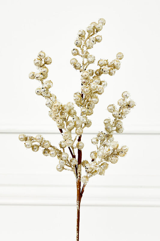 27" Beaded Iced Berry Spray Platinum Artificial Christmas Stem for Holiday Arrangements and Winter Decorations