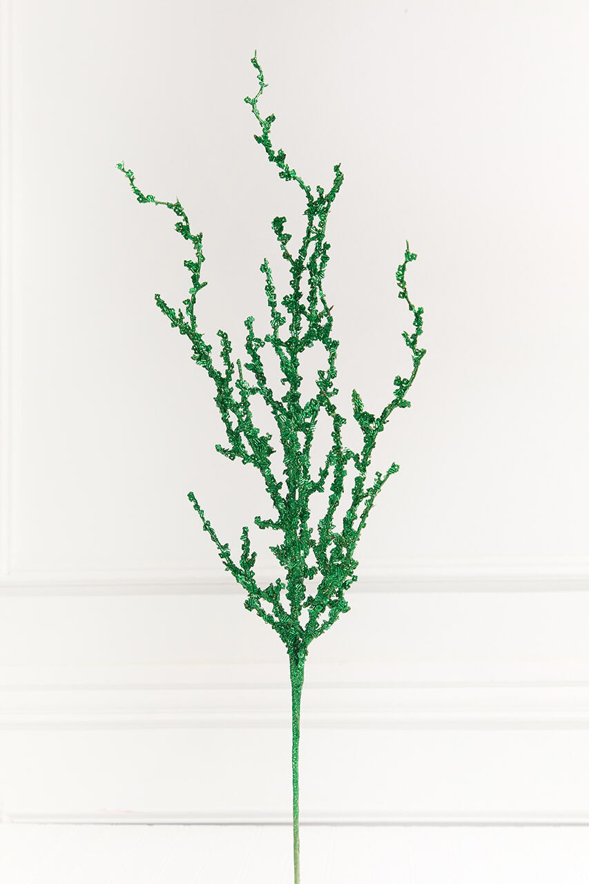 32 Inch Green Iced Sequin Bead Spray Decorative Accent for Holiday Decor