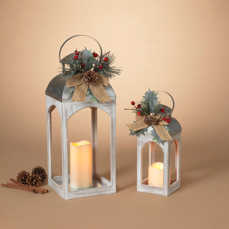 Illuminated Battery Operated Metal and Wood Church Scene Lantern