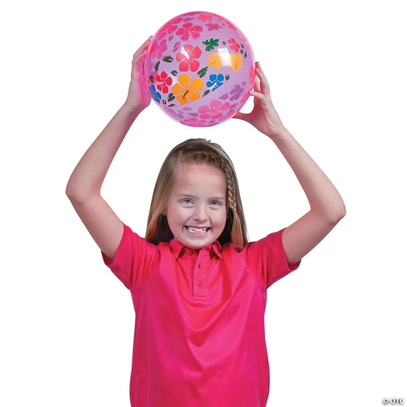 Inflatable 11" Hibiscus Large Beach Balls - 12 Pc.