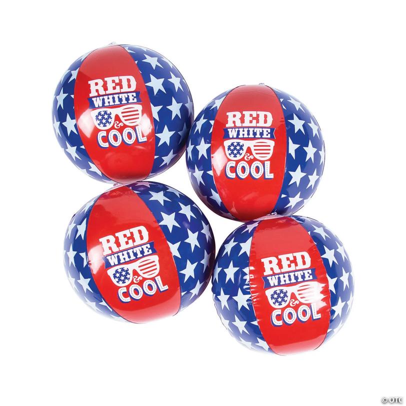 Inflatable 11" Patriotic Medium Red, White & Cool Beach Balls - 12 Pc.