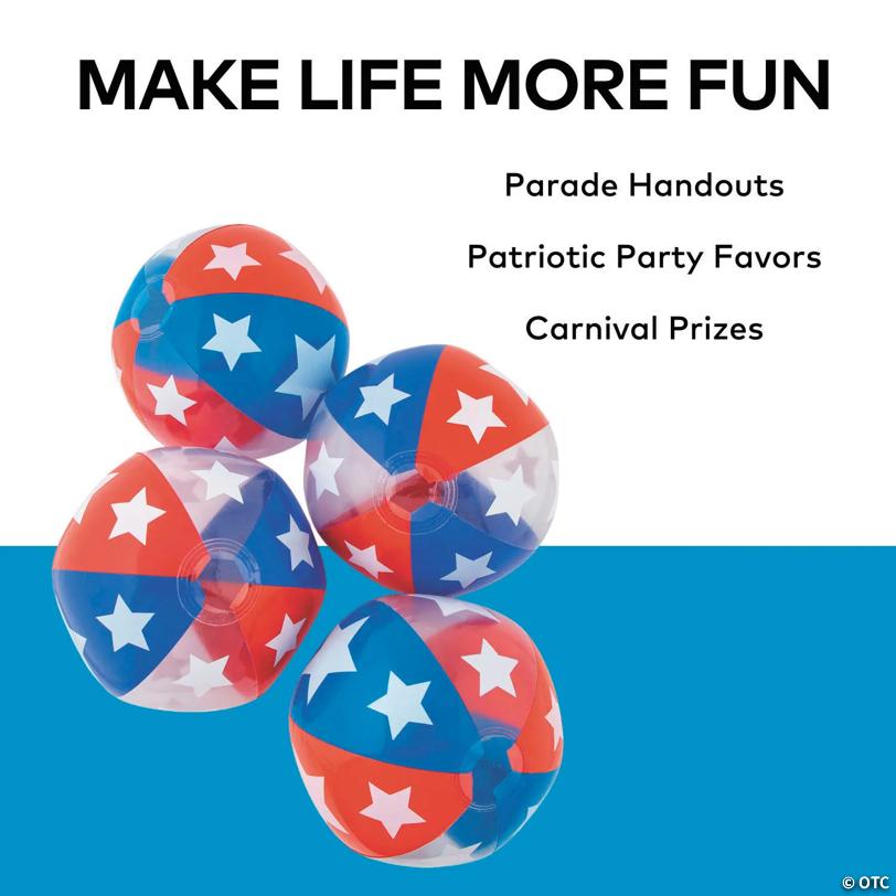 Inflatable 11" Red, White & Blue Medium Beach Balls - 12 Pc.
