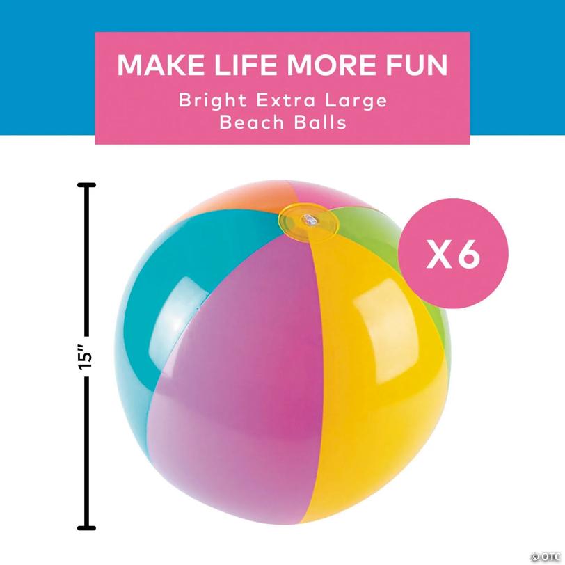 Inflatable 15" Bright Extra Large Beach Balls - 6 Pc.