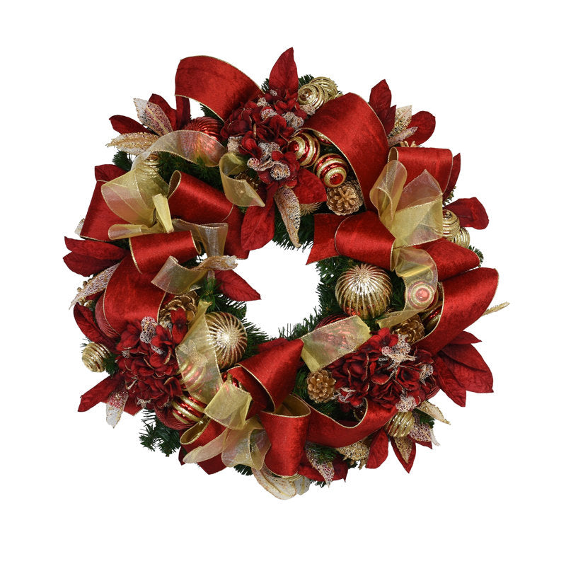 22" Pre-Lit Christmas Wreath hung on a wooden door