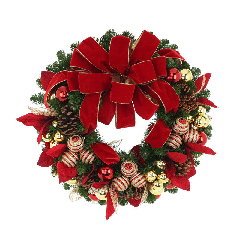 Pre-Lit Christmas Wreath hanging on a front door