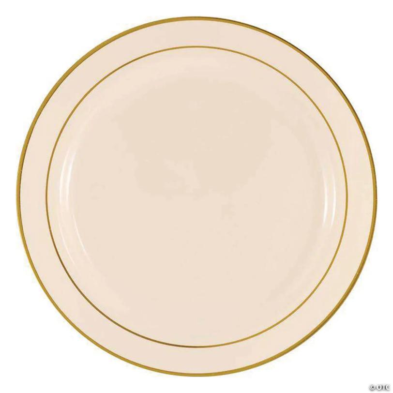 Kaya Collection 7.5" Ivory with Gold Edge Rim Plastic Appetizer/Salad Plates (120 Plates) | USA Decoration®