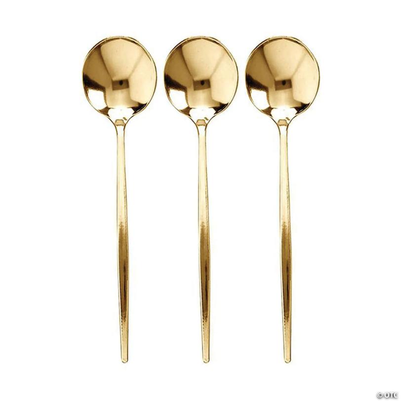 Kaya Collection Shiny Gold Moderno Disposable Plastic Dinner Spoons (300 Spoons) | USA Decoration®