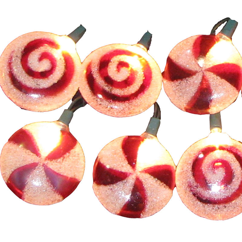 Kurt Adler Indoor/Outdoor UL 10-Light Peppermint Candy Light Set, 9ft