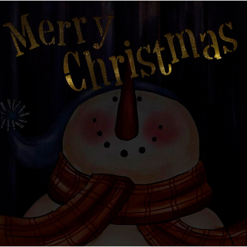 LED Lighted "Merry Christmas" Snowman Christmas Canvas Wall Art 11.75" x 11.75"
