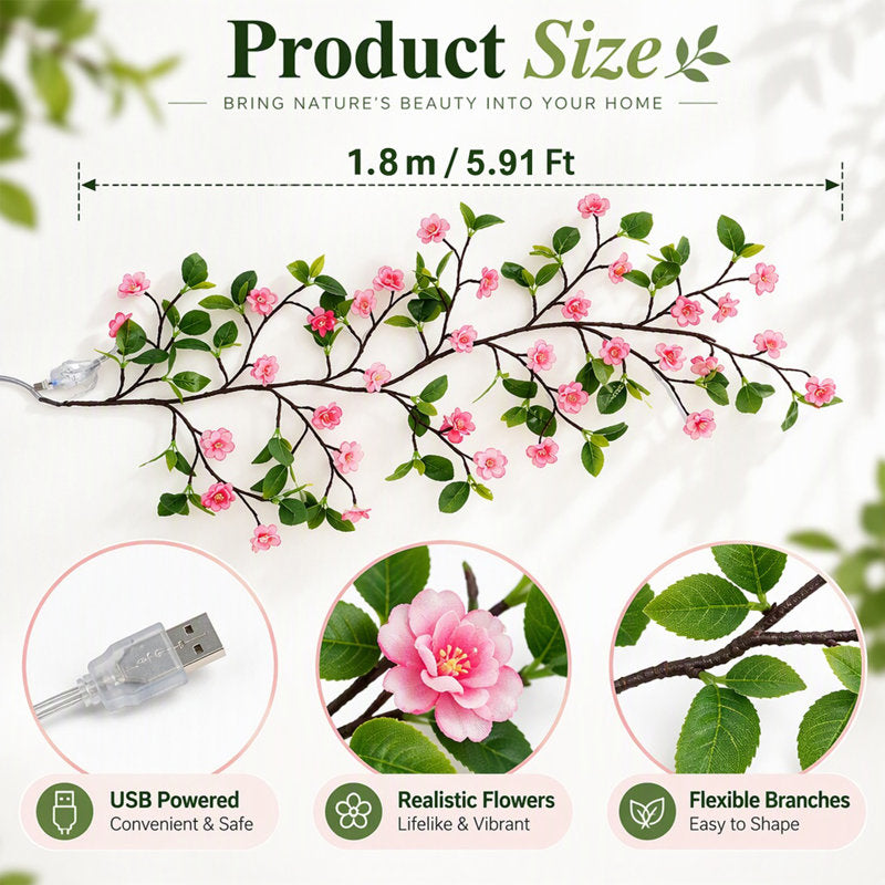 LED Morning Glory Branch Light, 1.8m Artificial Vine Tree Branch Lamp with Remote Control, 8 Modes Decorative Light for Bedroom, Living Room, Fireplace and Home Decor