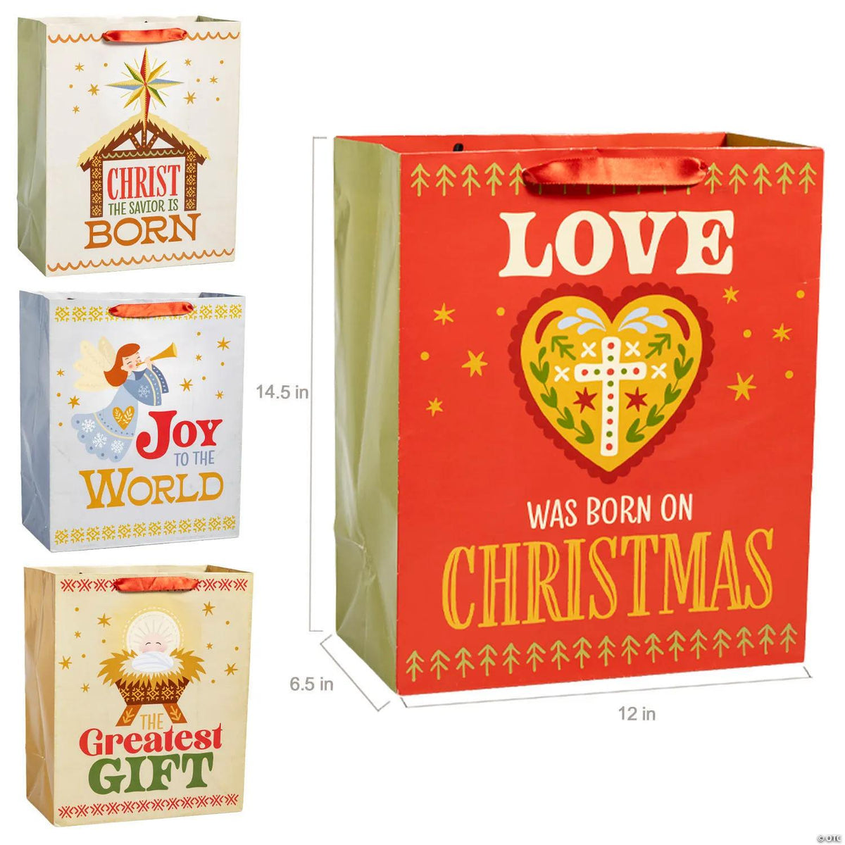 Large Fireside Folk Religious Christmas Gift Bags – 12 pc