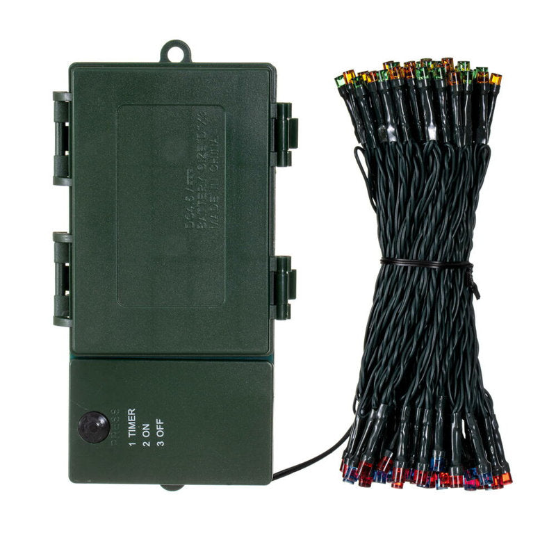 Latitude Run® 100 LED Multi-Colored Battery Operated Light Set, Green Wire with 5" Bulb Spacing.