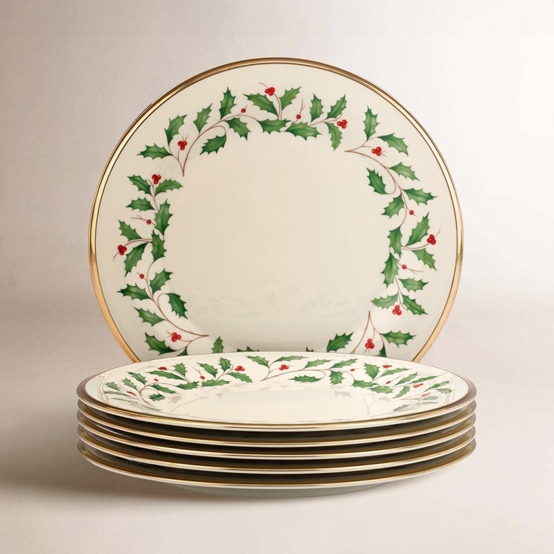 Lenox Holiday 6-Piece Dinner Plates Dinnerware Set, Service For 6, Porcelain, Dishwasher Safe