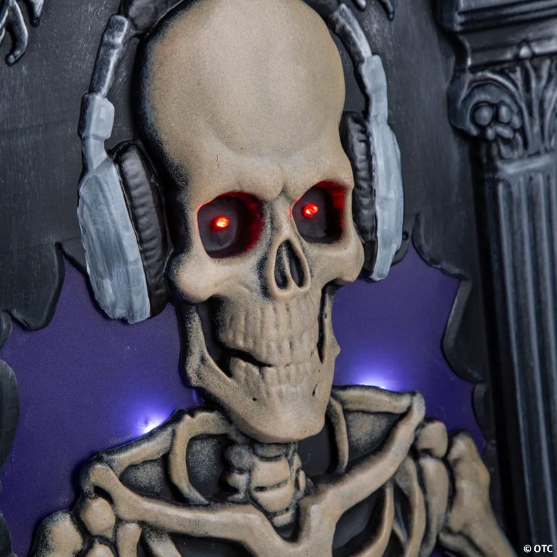Light-Up Tombstone Skeleton DJ with Sound Halloween Decoration - 3 Ft.
