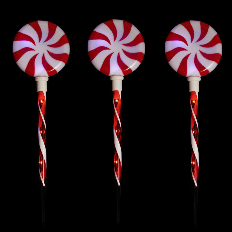 Lighted LED Peppermint Candy Christmas Pathway Markers 26"