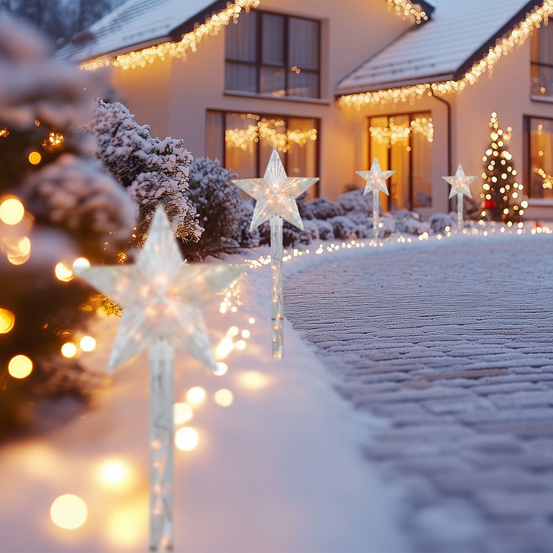 Lighted Star Christmas Pathway Marker with Lawn Stakes White Wire - Clear Lights